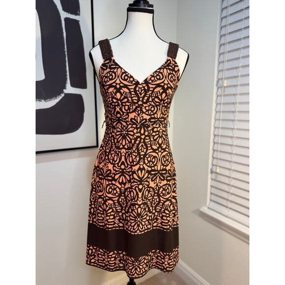 Size Small Petite Brown Floral Boho Beaded Strap Dress - Picture 8 of 8